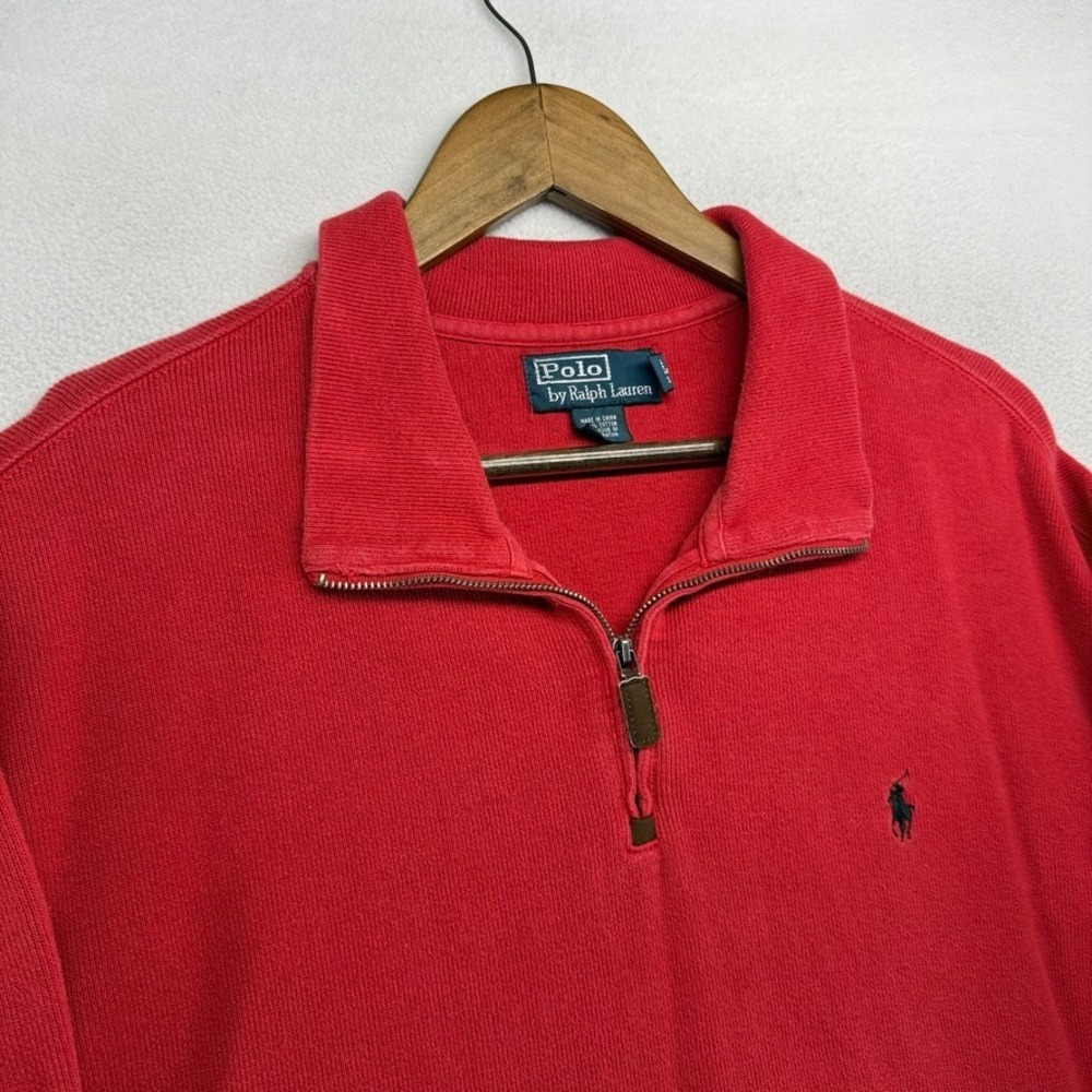 Ralph Lauren Quarter Zip Sweater Mens 2XL Red Mock Neck Preppy pony Vintage 90s